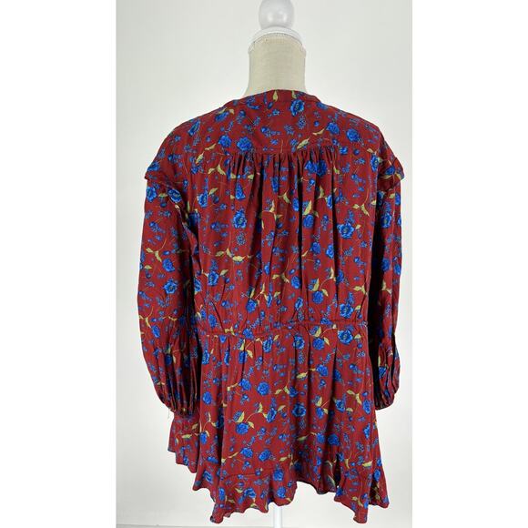 Free People Flower Fields Mini Dress Burgundy Womens Size XS Long Sleeve Boho - Picture 8 of 15